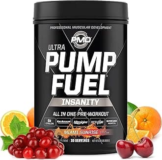 PMD Sports Pump Fuel Ultra Insanity - Premium Pre Workout Powder & Muscle Pump, Greater Focus, Endurance & Recovery, Premium Creatine, Arginine & Beta Alanine - Miami Sunrise (30 Servings)
