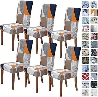 SPRINGRICO Chair Covers for Dining Room 6 Pack, Stretch Dining Chair Cover, Washable Spandex Kitchen Parsons Chair Slipcovers, Removable Seat Protector for Home or Party (Set of 6, Color Matrix)
