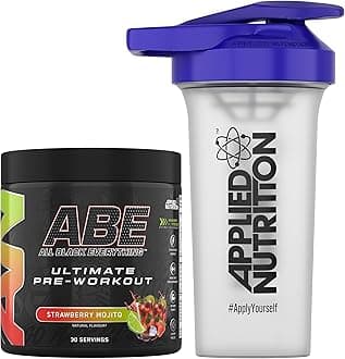 Bundle ABE Pre Workout 375g + 700ml Protein Shaker | All Black Everything Pre Workout Powder, Energy & Physical Performance with Creatine, Beta Alanine (Strawberry & Mojito)