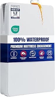 Premium Waterproof Mattress Encasement Single Bed (90 x 190 x 30 cm), Zippered Mattress Protector, Bed Bug and Dust Mite Proof Mattress Cover, White