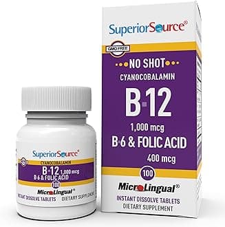 Superior Source No Shot Vitamin B-12 Cyanocobalamin 1000 mcg, B-6, Folic Acid 400 mcg - Support Brain & Heart Health - Aids Natural Energy Levels - 100 Sublingual Dissolving Tablets