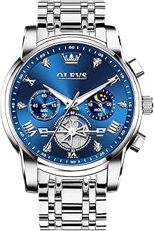 OLEVS Men's Stainless Steel Chronograph Watch, Large Face Easy to Read Roman Numerals Diamond Accented Analog Dress Watches for Men, Elegant Waterproof Luminous Male Quartz Wristwatch