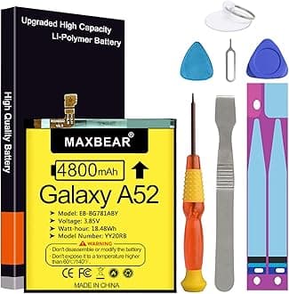 MAXBEAR Galaxy A52 Battery, 4800mAh 3.85V Li-Polymer Replacement Battery EB-BG781ABY for Samsung Galaxy A52 (4G / 5G) SM-A526 SM-A526B/DS SM-A5260 with Repair Tool Kit