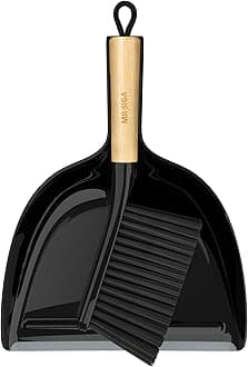 Dustpan and Brush Set, Portable Cleaning Brush and Dustpan Combo with Bamboo Handle, Black, 1 Set