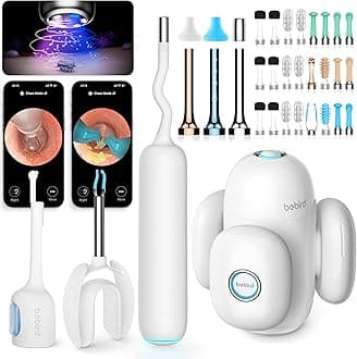 Home 30S Ear Care System - Ear Canal Cleaner with Flexible Scope FHD Camera, UVC LED Light, Visual Ear-Drops Dropper, Wax Removal Tweezers Tool to Clean Ear, 3 Set Cleaning Kits for Adult/Kids
