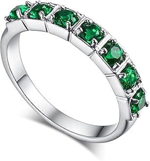 925 Sterling Silver Plated Simulated Emerald Quartz Half Eternity Stacking Ring Band