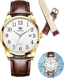 OLEVS Watch Men Mens Watches Watches for Men Leather Band Classic Brown Leather Watch Men, Analog Watch Men, Black Mens Leather Watch, Dress Waterproof Large Face Mens Watch,Relojes para Hombres Watch