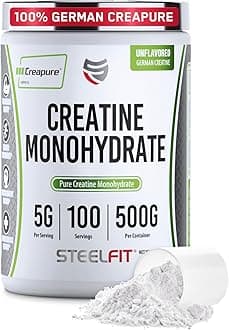 SteelFit Creapure Creatine Monohydrate Powder, Unflavored - German Micronized Creatine Powder for Men & Women - Gym Workout Nutritional Supplements for Muscle Gain, Brain Health & Strength Building