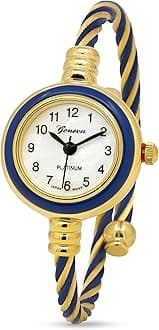 Blekon Collections Women's Cuff Watch - Round Analog Display Arabic Numbers 23mm Case Wire Bracelet Watch for Women Elegant Cable Cuff Bangle Wrist Watch