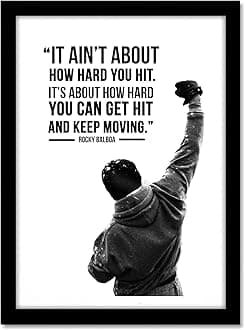 GRAY WALL Acrylic Glass Sylvester Stallone Rocky Balbao Quote Framed Poster, Multicolor For Room & Office (10 Inch X 13 Inch)