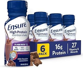 Ensure High Protein Milk Chocolate Nutrition Shake, Ready to Drink, 16g Protein and 27 Vitamins and Minerals, 8 fl oz, 6 Pack