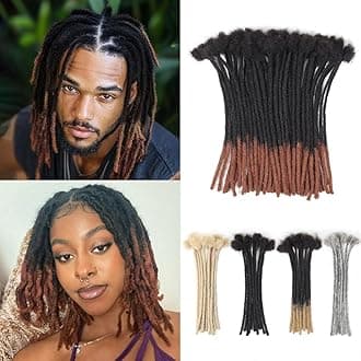 8 Inch 40 Strands Loc Extensions Human Hair, 0.6cm Pencle Size Dreadlock Extensions Human Hair for Women Men Full Handmade Permanent Dreads Locs(1B/30)