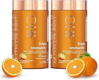 Triple Immunity Gummies with Vitamin C, Zinc and Amla extract | No-Added Sugar | Orange Flavor | 100% Vegetarian | (Pack of 2 X 60 Gummy)