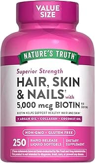 Nature's Truth Hair, Skin & Nails Vitamins | 5000mcg | 250 Softgels | Includes Collagen, Biotin and Coconut Oil | Non-GMO & Gluten Free Supplement for Women and Men