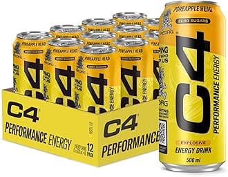 C4 Explosive Carbonated Energy Drink | Zero Sugar, Low Calorie Pre-Workout with 160mg Caffeine, Beta-Alanine & Taurine | Energy for Focus & Performance | Pineapple Head | 500ml Cans | Pack of 12