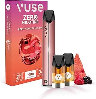 VusePro Vape Kit, Slim Design, Fast Charging, Splash-Resistant, reusable vape, rechargeable vape, refillable vape, with Berry Watermelon 0mg vape pods x2, no nicotine, no tobacco, Rose Gold