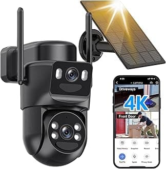 4K Solar Security Cameras Wireless Outdoor, 5GHz/2.4GHz WiFi 360° PTZ Cameras for Home Security with Dual Lens, Human Auto-Tracking, Siren, Color Night Vision, 2-Way Talk, IP66