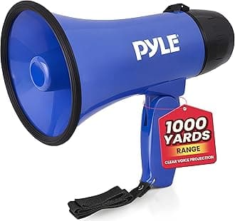 Pyle PMP21BL Portable Megaphone Speaker Siren Bullhorn - Compact and Battery Operated with 20 Watt Power, Microphone, 2 Modes, PA Sound and Foldable Handle for Cheerleading and Police Use, Blue