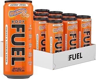 Applied Nutrition BodyFuel Energy & Vitamins Drink - Fast Energy, Energy Drink, Sugar Free with Caffeine (Pack of 12 Cans x 330ml) (Orange)