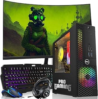 Dell OptiPlex Desktop PC – Intel Core i7, 32GB ARGB RAM, 512GB SSD, 32 Inch Curved Monitor, GT 1030 Graphics, RGB Keyboard with AI Copilot Key, Mouse & RGB Headphones, Windows 11 Home (Renewed)