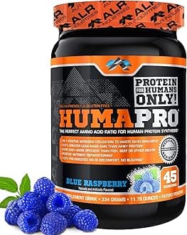 Humapro | Amino Acids Protein Matrix for Humans | 99% Utilization for Lean Muscle | Vegan, Gluten Free | 334g / 45 Servings (Blue Raspberry)