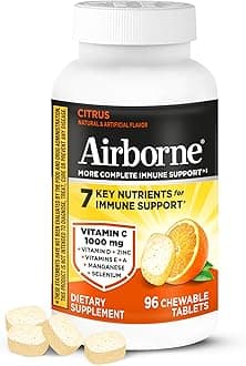 Airborne Vitamin C 1000mg (per Serving) - Citrus Chewable Tablets (96 Count in a Box) - Packaging May Vary
