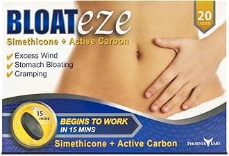 Stomach Bloating, Cramping & Trapped Wind Relief for Adults | Begins to Work in 15 Minutes | with Active Carbon (20 Tablets)