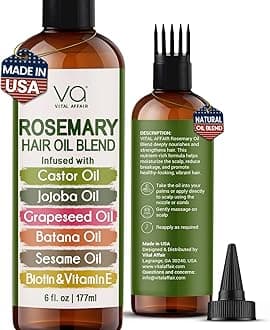 VITAL AFFAIR Blend Of Pure Rosemary Oil For Hair Growth With Castor, Batana, Jojoba Oil-Infused With Biotin & Vitamin E-Blend of Effective Hair Oils for Hair Growth-Strengthening Treatment 6 Fl Oz