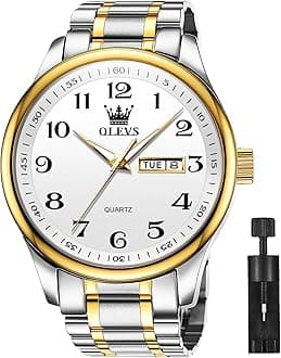 OLEVS Watches for Men Brown Leather Gold Case Analog Quartz Fashion Business Dress Watch Day Date Luminous Waterproof Casual Male Wrist Watches