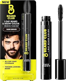 The Beard Club 1 Day Temporary Beard Dye for Men - Dark Brown Beard, Mustache & Eyebrow Color for a Fuller, Well-Defined Look, Water & Sweat Resistant, Up to 30 Applications, 0.3 fl oz