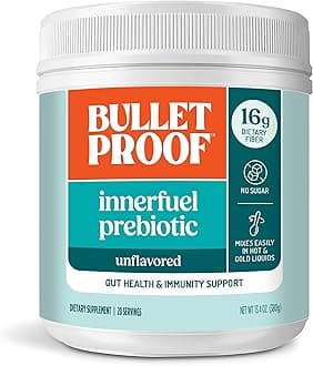 - Bulletproof Innerfuel Prebiotic Fiber Powder, Unflavored, 16g Fiber, Plant-Sourced, Non-GMO & Third-Party Tested, Supports Gut & Digestive Health, 0g Sugar, 13.4 oz