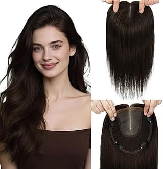 Hair Toppers for Women Real Human Hair 16inch 360° 3D Toppers for Women with Thinning Dark Brown Hairpiece Wiglet Extensions for Thin 6x7inch Large Base (#2Toppers-16inch)