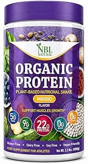 NBL NATURAL Plant Based Organic Protein Powder, Vegan Protein Powder for Men & Women, 22G Protein Per Serving, Non-Dairy, Gluten Free, Lactose Free, No Sugar Added, Mango, 2.2 lb, 25 Servings