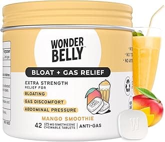 Bloat + Gas Relief, Extra Strength Chewable Tablets, with 125 mg Simethicone, No Talc or Dye, Mango Smoothie, 42 Count