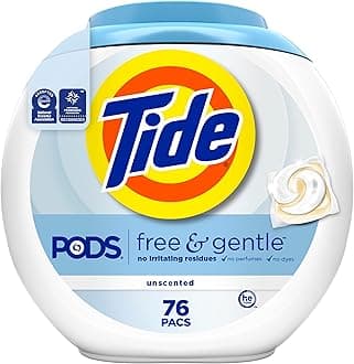 Tide PODS Free & Gentle laundry detergent, 76 ct, Trusted, gentle laundry detergent pods, 100% free of irritating residues: no added dyes and perfumes