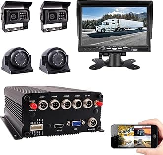 4-CH GPS WiFi 1080P Mobile Vehicle Car DVR mdvr Video Recorder Kit Real-time Remote View on PC Phone with 4 Side Rear View IR Cameras 7" Screen for Truck Bus Fleet (DO NOT Support 4G LTE)