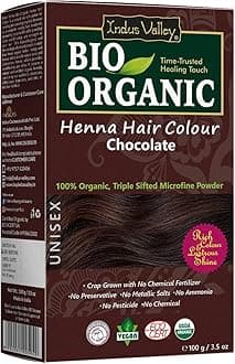Indus Valley Bio Organic Natural Henna Hair Color Chocolate 100gm| 100% Gray Hair Coverage And Long Lasting Hair Dye | Natural Hair Dye, Vegan and Cruelty-Free