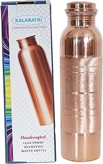 Pure Copper Water Bottle 34 Oz Copper Water Bottle - Leak Proof (34 Oz) (With Pitambari Powder)