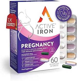 Active Iron Pregnancy Supplement 25mg + Multivitamin – Clinically Proven to Increase Iron & Support Foetal Development – Non-Constipating - Pregnancy & Postpartum Support – 30 Capsules + 30 Tablets
