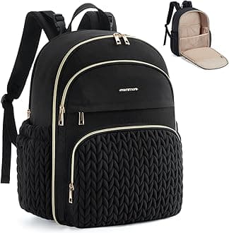 mommore Diaper Bag Backpack Large Baby Bag with Insulated Pockets, Laptop Sleeve Stroller Buckles, Quilted Travel Diaper Backpack with Luggage Strap