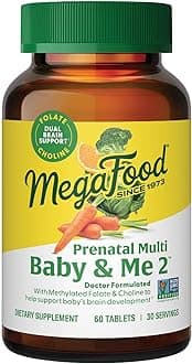 Baby & Me 2 Prenatal Vitamin and Minerals - Vitamins for Women - with Folate (Folic Acid Natural Form), Choline, Iron, Iodine, and Vitamin C, Vitamin D and more - 60 Tabs (30 Servings)
