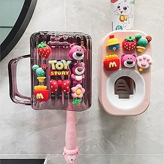 Automatic Toothpaste Dispenser & Toothpaste Holders and Wall Mounted Cup 3 Piece in a Set, is Wall Mounted for Bathroom,Toothpaste Squeezer for Kids & Family Shower (Pink Set)