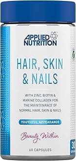 Applied Nutrition Hair, Skin & Nails – Hair Growth Vitamins with Biotin & Marine Collagen – Biotin Hair Growth & Nail Strengthener – Glowing Skin Support – 60 Capsules (30 Servings)