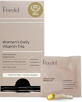Womens Daily Vitamin Trio, Multivitamin, Omega 3 Dha + EPA, & Beauty Blend Supplements for Nutrient Support & Overall Wellness, Soy, Dairy & Gluten Free Non GMO Formula, 30 Daily Pill Packs