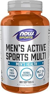 NOW Foods Sports Nutrition, Men's Extreme Sports Multi with Free-Form Amino Acids, ZMA®, Tribulus, MCT Oil, and Herbal Extracts, 180 Softgels