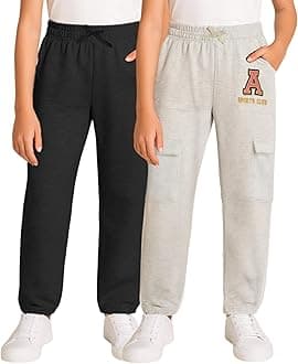Real Love Girls Sweatpants - 2 Pack Lighweight Soft Fleece Cargo Pants & Jogger Sweatpants for Girls (Sizes 7-16)