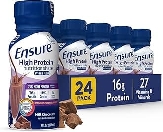 Ensure High Protein Milk Chocolate Nutrition Shake with Fiber, Ready to Drink, 16g Protein and 27 Vitamins and Minerals, 8 fl oz, 24 Pack