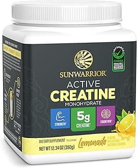 Sunwarrior Creatine Monohydrate Powder | Muscle Building Strength Training Pre Workout & Recovery | Vegan & Keto Friendly Micronized & Easily Mixes 350g Tub (50 Servings) Lemonade Active Creatine