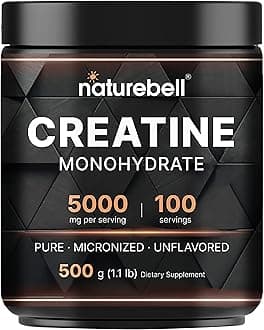 NatureBellCreatine Monohydrate Powder 500g, 5,000mg Per Serving | Micronized, Pure & Unflavored | Pre-Workout Muscle Support | Keto, Vegan, Filler-Free | 100 Servings (1.1 lb)