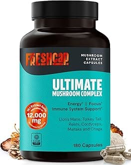 FreshCap Organic Mushroom Capsules Supplement - Fruiting Body Extract (Ultimate Mushroom Complex, 180 Capsules)